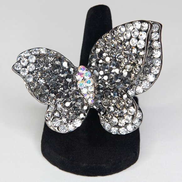 Fashion Rhinestone Butterfly Ring Size 6.25 Adjustable Band - Picture 7 of 16